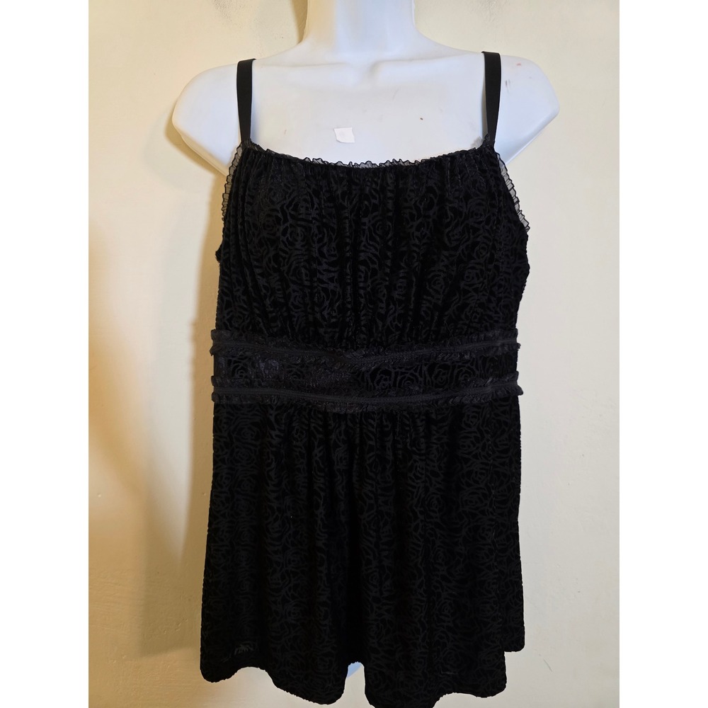 Torrid Black Velvet Burnout Rose Babydoll Camisole Top Adj. Straps Gothic Y2K